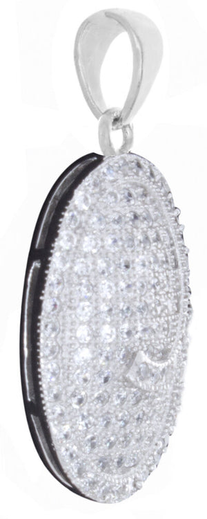 925 Sterling Silver Womens Cubic Zirconia CZ 30.5mm x 14mm Oval Shaped Pendant