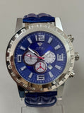 Aqua Master Men's Chronograph Blue Dial Blue Leather Quartz Diamond Watch W138