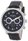 Rotary Men's Black Dial Black Leather Strap Chronograph Watch GS00480/04