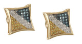 14k Gold 10mm Three Stripped .30ct Diamond Stud Earrings