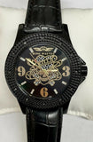 Kings Master Mens Black /Gold Dial Black Leather Strap Watch