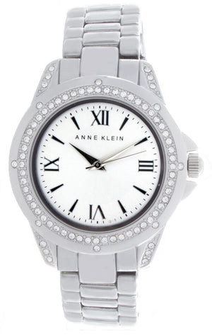 Anne Klein AK/2601SVSV Silver Dial Metal Bracelet Women's Watch W/ Crystals 32mm