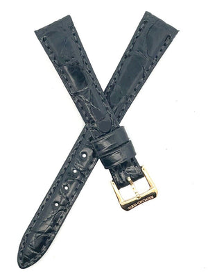 13mm Raymond Weil Women's Black Leather Watch Band  Gold Tone Buckle 13S