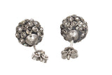 Sterling Silver Black Sparkling Crystal 8mm x 19mm Round Ball Stud Earrings