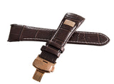 Aqua Master Mens 26mm Dark Brown Leather Rose Gold Buckle Watch Band Strap