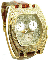 Aqua Master Men's  Golden Dial Burgundy Leather Band 3.5ct Diamond Watch #W35