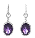 Sterling Silver Women's Genuine Amethyst  Diamond Earrings