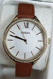Fossil BQ3407 Suitor Women's Analog Gold-Tone Steel Watch Brown Leather Strap