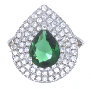 925 Sterling Silver Womens Pear Shape White & Emerald Cubic Zirconia Ring Size 5