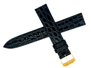 Movado  17mm Black Leather Gold Buckle Watch Band Strap