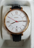 Fossil Women's Jacqueline White Dial Black Leather Band Watch ES4149