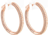 18k Rose Gold Plated Cubic Zirconia Round Hoop Women's Silver Earrings