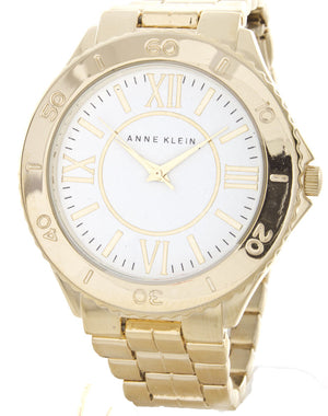 Anne Klein Women's AK/1762WTGB White Dial Gold Stainless Steel Band Watch