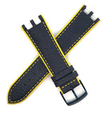 Versace Men's 22mm x 20mm Navy Blue Yellow Leather Watch Band Strap