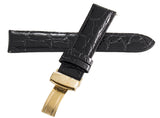 Aqua Master Men's 22mm Black Alligator Leather Gold Buckle Watch Band Strap