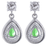 925 Sterling Silver White & Emerald CZ Tear Drop Hanging Womens Earrings