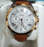 Fossil White Dial Brown Leather Strap Women's Quartz Watch BQ3033