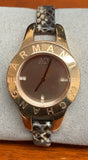 Armani Exchange Ladies Rose Gold-Tone Python-Stamped Leather Watch AX4129