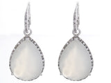 Women's Sterling Silver Milky White Agate Teardrop Diamond Earrings