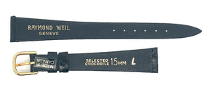 Raymond Weil 15mm Black Leather Watch Band  Gold Tone Buckle Large