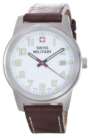 Swiss Military Men's Field White Dial Dial Brown Leather Band Watch 72801