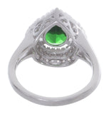 925 Sterling Silver Women Pear Shape White/Emerald Cubic Zirconia Ring Size 6