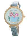 Betsey Johnson Teal Owl Dial Gold Bezel Watch & Earring Set 268928GLD