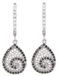 925 Sterling Silver CZ & Black Onyx Teardrop Shaped Hanging Womens Earrings
