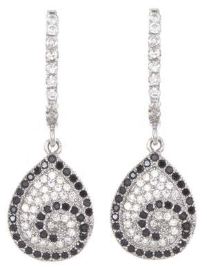 925 Sterling Silver CZ & Black Onyx Teardrop Shaped Hanging Womens Earrings