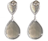 Women's Sterling Silver Grey Agate Double Teardrop Diamond Earrings