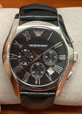 Emporio Armani AR1633 Classic Black Dial Leather Strap Chronograph Men's Watch