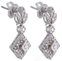 14K White Gold Women's Genuine Diamond Hanging Earrings