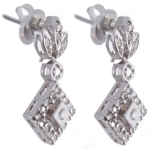 14K White Gold Women's Genuine Diamond Hanging Earrings