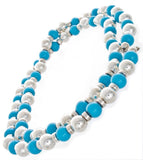 Genuine 31 inches Silver and Turquoise 10mm Thick  Women's Necklace / Fish Clasp