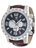 Aqua Master Mens Chrono Silver Case Burgundy Leather Band 0.24ct Diamond