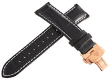 Aqua Master Mens 22mm Black Leather Watch Band Strap W/ Stainless Steel Buckle