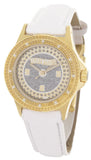 Swiss Master Women's Round Gold-Tone Case Silver Dial White Band Diamond Watch