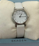 Skagen Denmark PRSK1010  White Dial Silver Case White Leather Band Watch