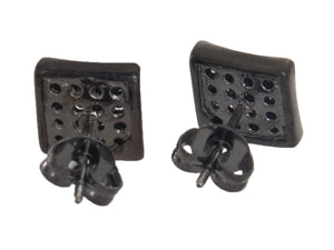 8mm Pave Set Sterling Silver Black CZ Stud Earrings