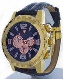 Aqua Master Men's Chrono Gold-tone Case Black Leather Band 0.24ct Diamond W138