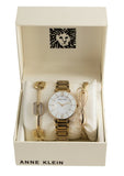 Anne Klein Women's White Dial Gold Tone Stainless Steel Watch Set AK/3366WTST