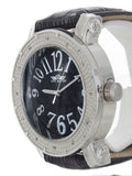 King Master Men's CZ Stones Black Dial Stainless Steel Black Leather Watch