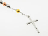 Sterling Silver 925 Men's Tri-Color Gold Plated Cross Rosary 7 mm  20" Long