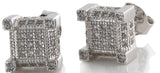 Sterling Silver 9MM  Rhodium Finish CZ Stone Square Stud Men's Earrings