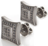 Sterling Silver Rhodium Finish CZ Stone Kite Shape Square  Stud Men's Earrings