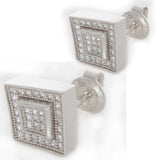 Sterling Silver Rhodium Finish CZ Stone Square Stud Men's Earrings