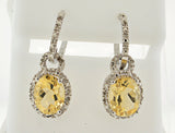 Sterling Silver Women's Yellow Citrine Oval Diamond Earrings