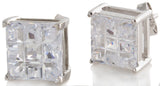 Sterling Silver White CZ Stones  Square Shape Stud Men's Earrings
