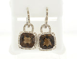 Sterling Silver Women's Genuine Square Smoky Topaz Diamond Earrings
