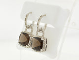 Sterling Silver Women's Genuine Square Smoky Topaz Diamond Earrings